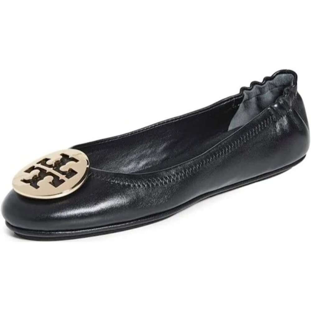 πTORY BURCH Claire Ballet Flats Shoes Logo Black 7 - Picture 4 of 16